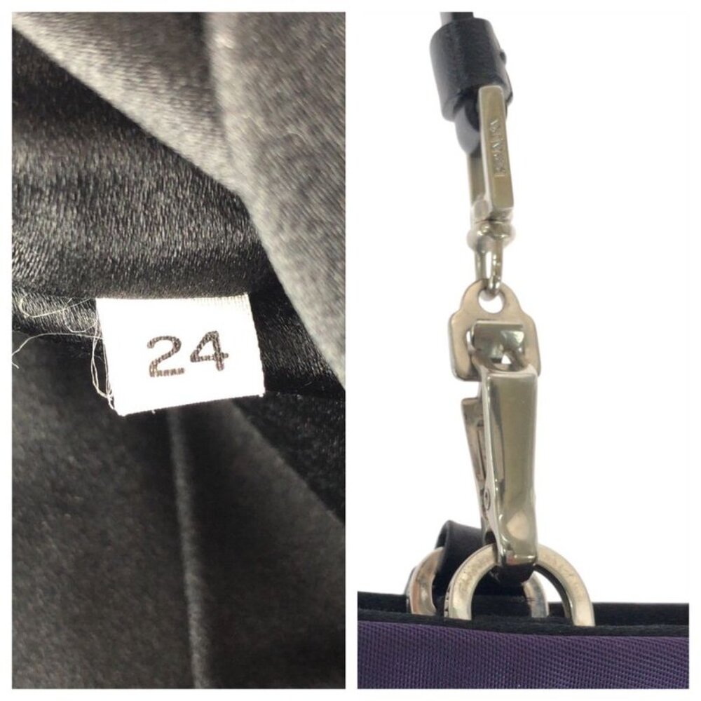 Prada Tessuto Triangle Logo Plate Purple Silver Hardware Nylon Leather Tote - Picture 5 of 9